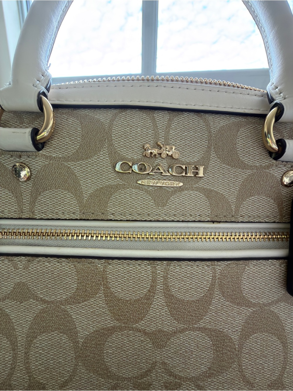 Coach Rowan Satchel Crossbody Signature Canvas Gold Khaki Chalk - Picture 2 of 11